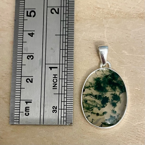 Moss Agate Solid Sterling Silver 925 Pendant - Picture 3 of 4